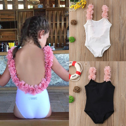 UK Kids Girls Backless Swimming Bikini Costume Swimwear Flower Swimsuit Clothes