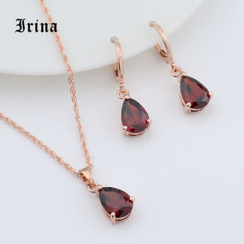 Irina 1Set Rose Gold Color AAA Oval Cut cubic zirconia  Charming necklace Cute pendant drop earrings jewelry set ► Photo 1/6