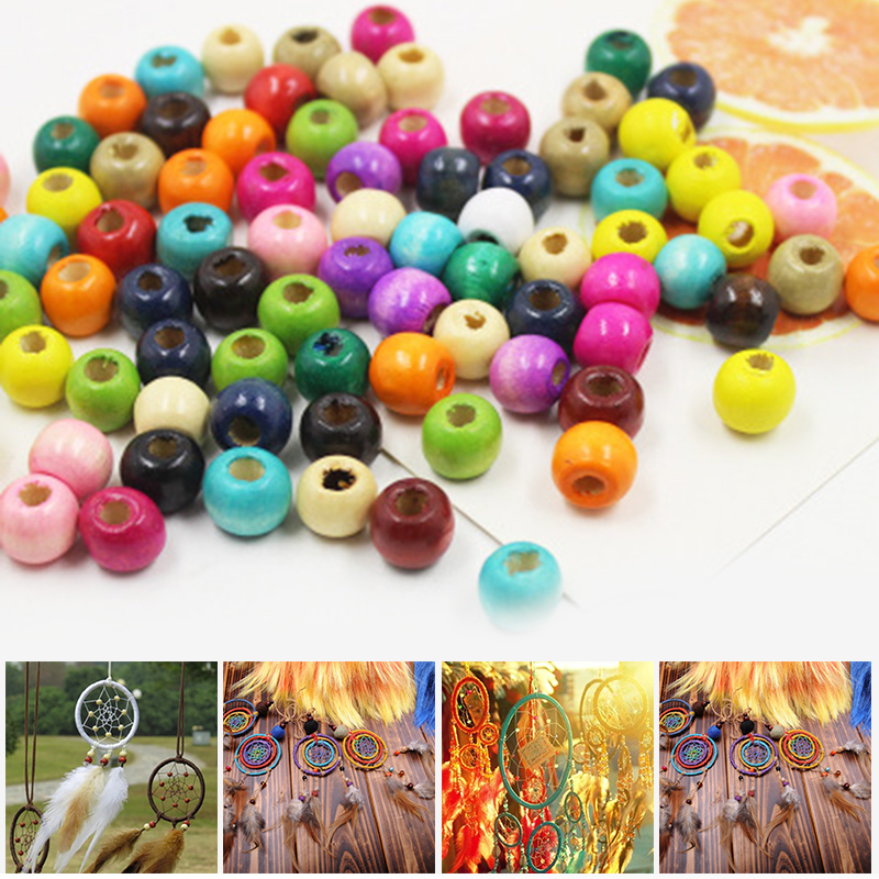 100pcs 10mm Dreamcatcher Accessories Colorful Wooden Beads Necklace DIY Wind Chimes Wall Hanging Pendant Wedding Party Decor ► Photo 1/6