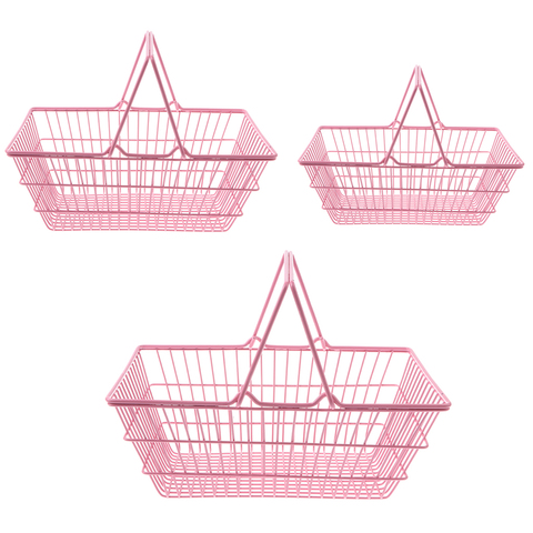 Kids Mini Metal Supermarket Shopping Basket for Kitchen Fruit Vegetable Food Grocery Storage Pretend Play Tools Toy Gifts Pink S ► Photo 1/6