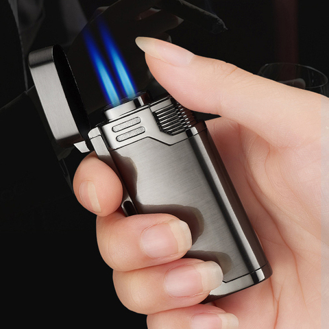 With Keychain Torch Turbine Lighter Jet Butane  Blue Fire Cigar gas Lighter Cigarette Lighter 1300 C Butane Windproof Lighters ► Photo 1/6