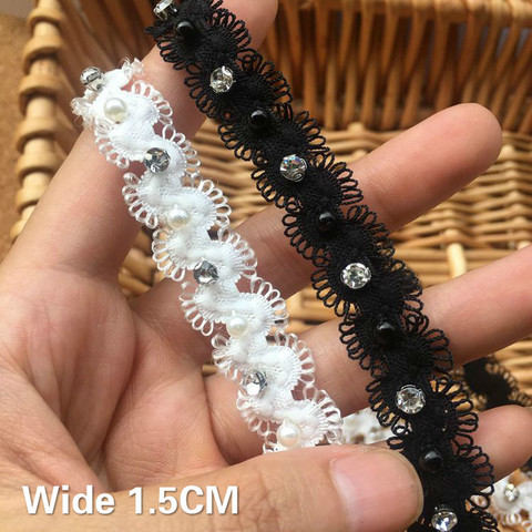 1.5CM Wide Glitter 3D Beaded Rhinestone Lace Fabric Embroidered Ribbon Collar Applique Trim Wedding Dress Skirts Sewing Decor ► Photo 1/5