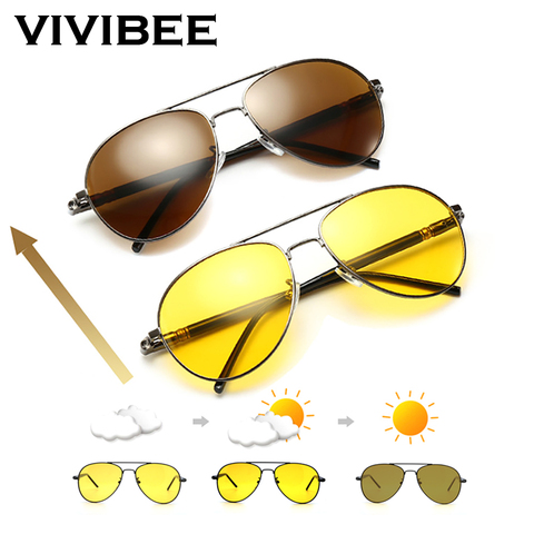 VIVIBEE Men Photochromic Night Vision Polarizing Sun Glasses Pilot Style Aluminum Women Polarized Driving Sunglasses Yellow ► Photo 1/6