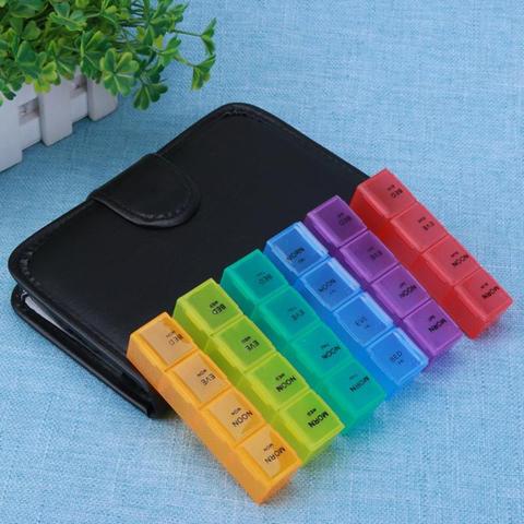 Portable 28 Grids  Box Holder Tablet Pill Case Medicine Storage Organizer Healthy Care Tool Rainbow Color with PU Bag ► Photo 1/6