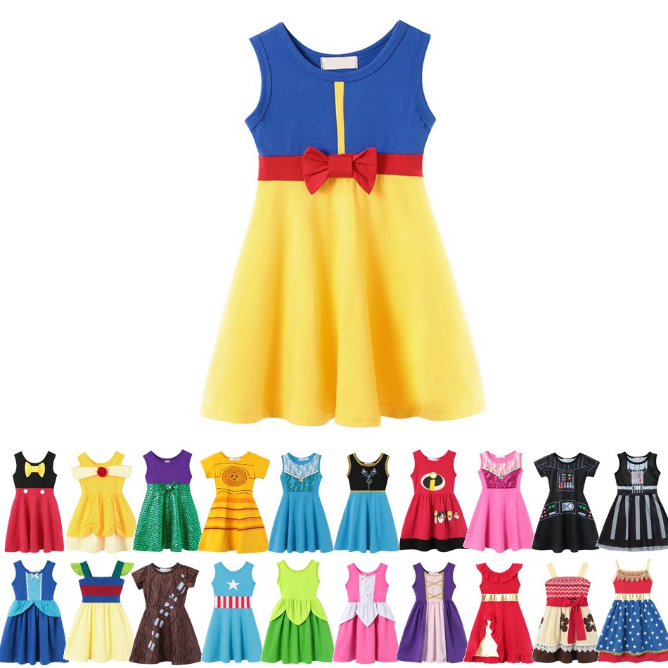Princess Dress Girls Birthday Kids Costume Snow White Minnie Mermaid Belle Moana