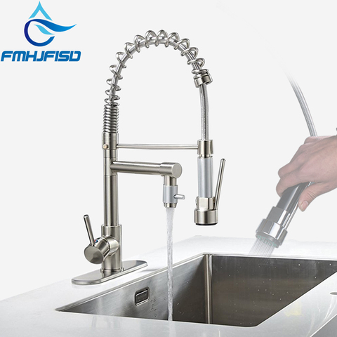 FMHJFISD Brushed Nickel / Chrome Kitchen Faucet Double Sprayer Vessel Sink Mixer Tap Deck Mounted Single Hole Faucet ► Photo 1/1