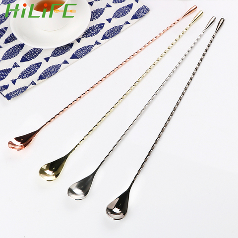HILIFE Stir Spoon Stainless Steel Mixing Cocktail Spoon Spiral Pattern Bartender Tools Bar Teadrop Spoon 30/40cm Bar Tool ► Photo 1/6