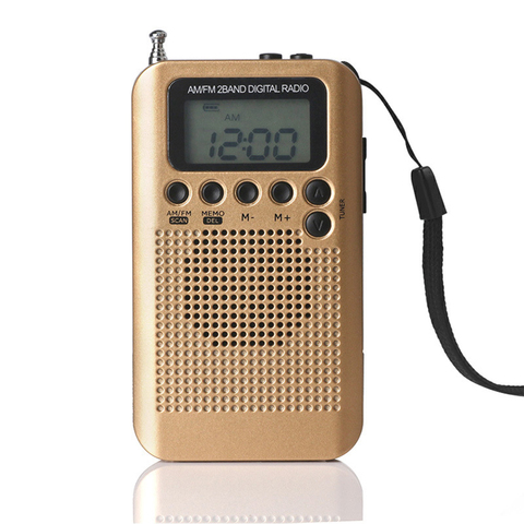 HRD-104 Portable AM/FM Stereo Radio Pocket 2-Band Digital Tuning Radio Mini Receiver w/ Earphone Lanyard 1.3