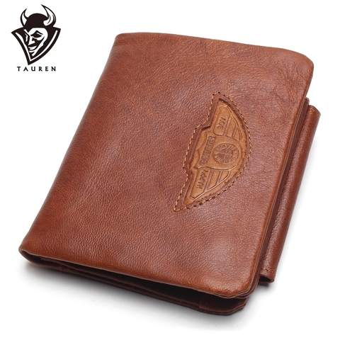 TAUREN Men Wallet 100% Design Men Trifold Wallets Fashion Purse Card Holder Wallet Man Genuine Leather With Zipper Coin Pockets ► Photo 1/6