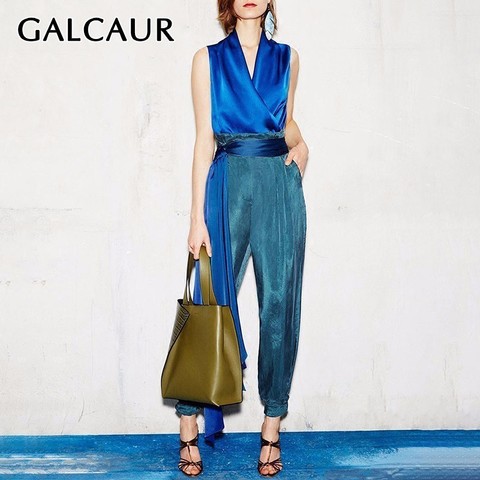GALCAUR Casual Summer Two Piece Set Women V Neck Sleeveless Tops High Waist Big Size Ankle Length Pants Female Suit 2022 ► Photo 1/6