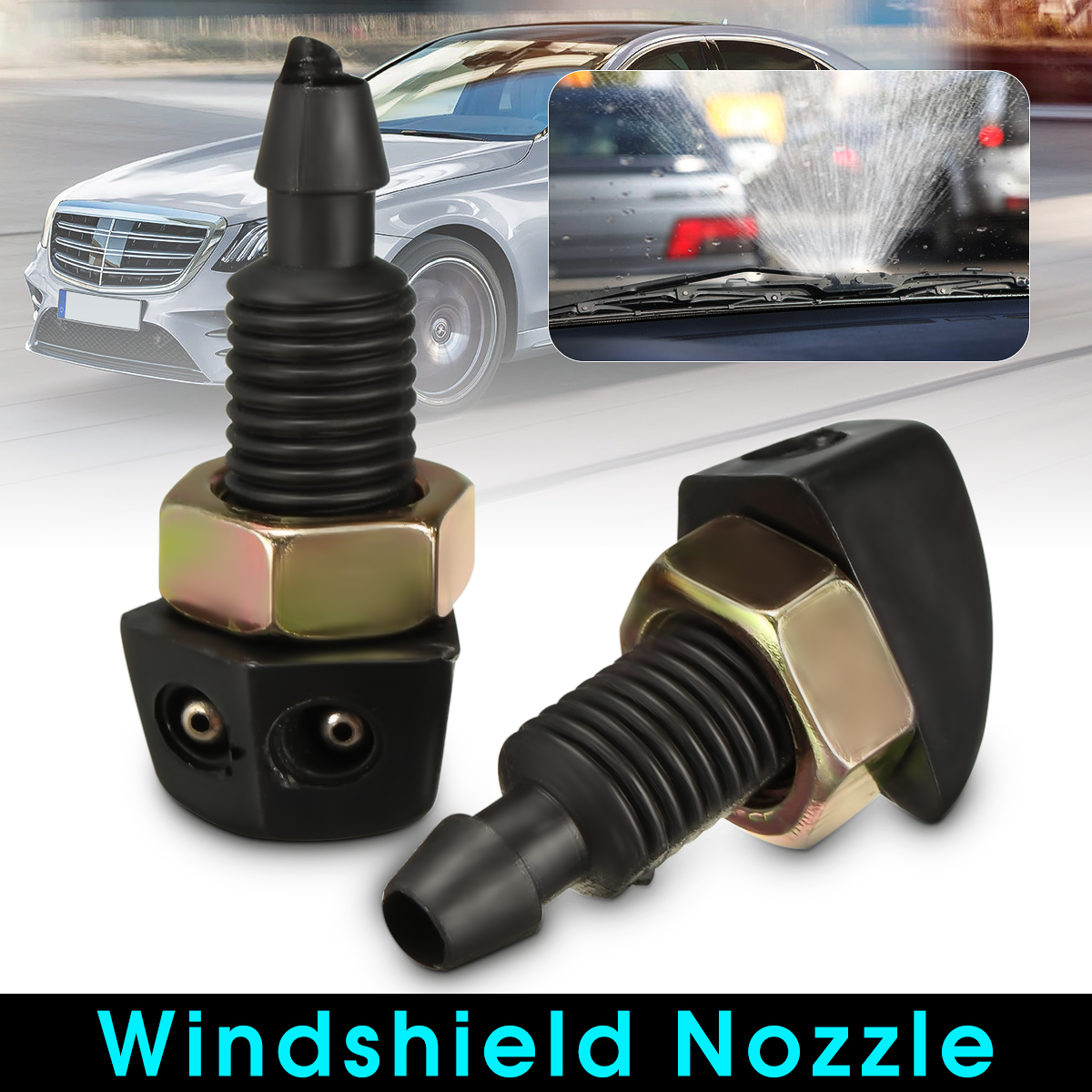2Pcs Plastic Car Auto Window Windshield Washer Spray Sprayer Nozzle Black 