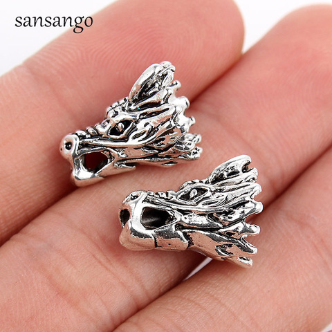 10 Pcs Dragon Head Shape Alloy Space Bead Antique Silver color ads Charm For DIY Fashion Jewelry Making Necklace Bracelet Charms ► Photo 1/6