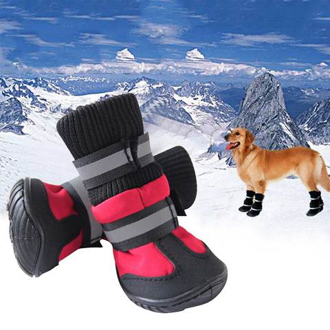 4/Pcs Dog Shoes High Waist Golden Retriever Samos Husky Waterproof Non-Slip Winter Dog Feet Large Dog Cotton Boots Pet Shoes ► Photo 1/6