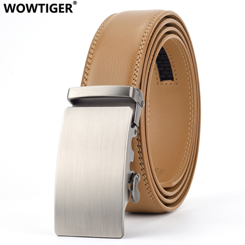 WOWTIGER 35mm Light Brown Cowhide Leather Belt For Men High Quality Male Brand Ratchet Automatic Luxury belts Cinturones Hombre ► Photo 1/6