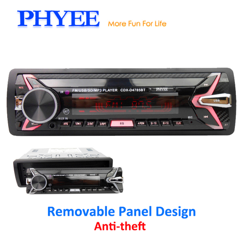 Detachable Car Radio Bluetooth Autoradio USB 1 Din Stereo Audio MP3 Player  SD Aux-in FM Tuner High Power Head Unit PHYEE 4785BT - Price history &  Review