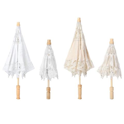 In Stock Handmade Umbrella Silk Cloth Lace Flower Embroidery Parasol Wedding Bride Photography Umbrella White Beige Color ► Photo 1/6