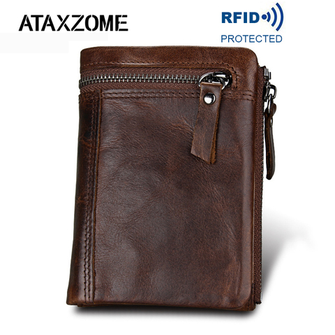 ATAXZOME Genuine Leather Wallet Men's Short Coin Purse Vintage Brand Anti-magnetic RFID Wallets Natural Cowhide Men's Gift W3580 ► Photo 1/6