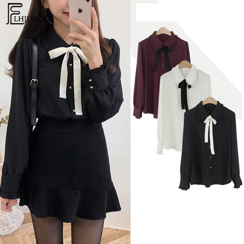 Chiffon bow tie style shirt - The Korean Fashion