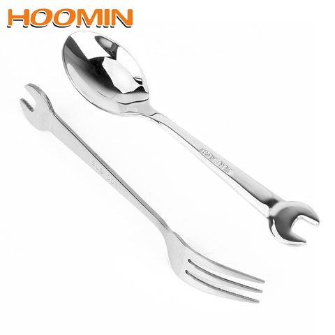 HOOMIN Stainless Steel Spanner Spoon Fork Wrench Shape Dinnerware Cooking Accessories Tableware Kitchen Tools ► Photo 1/6