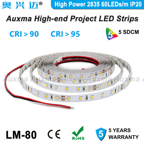 High Power 2835 60LEDs/m LED Strip,CRI95/CRI90,IP20,14.4W/m,12/24V,300LEDs/Reel,Non-waterproof,Red Green Blue Amber Yellow Pink ► Photo 1/6
