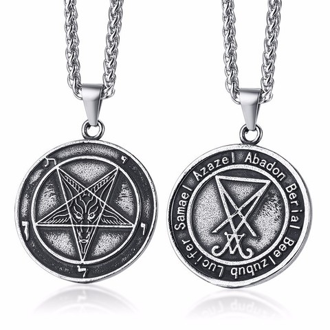 Assorted Style Satanic Jewelry Lucifer Pentagram Baphomet Amulet Goat Satan Wiccan Satanism Pendant Necklace Stainless Steel ► Photo 1/6