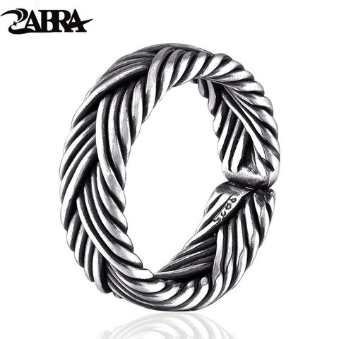 ZABRA Braided Wedding Band 925 Sterling Silver Ring Boho Eternity Adjustable Unisex Womens Rings Mens Wide Vintage Tail Ring ► Photo 1/6
