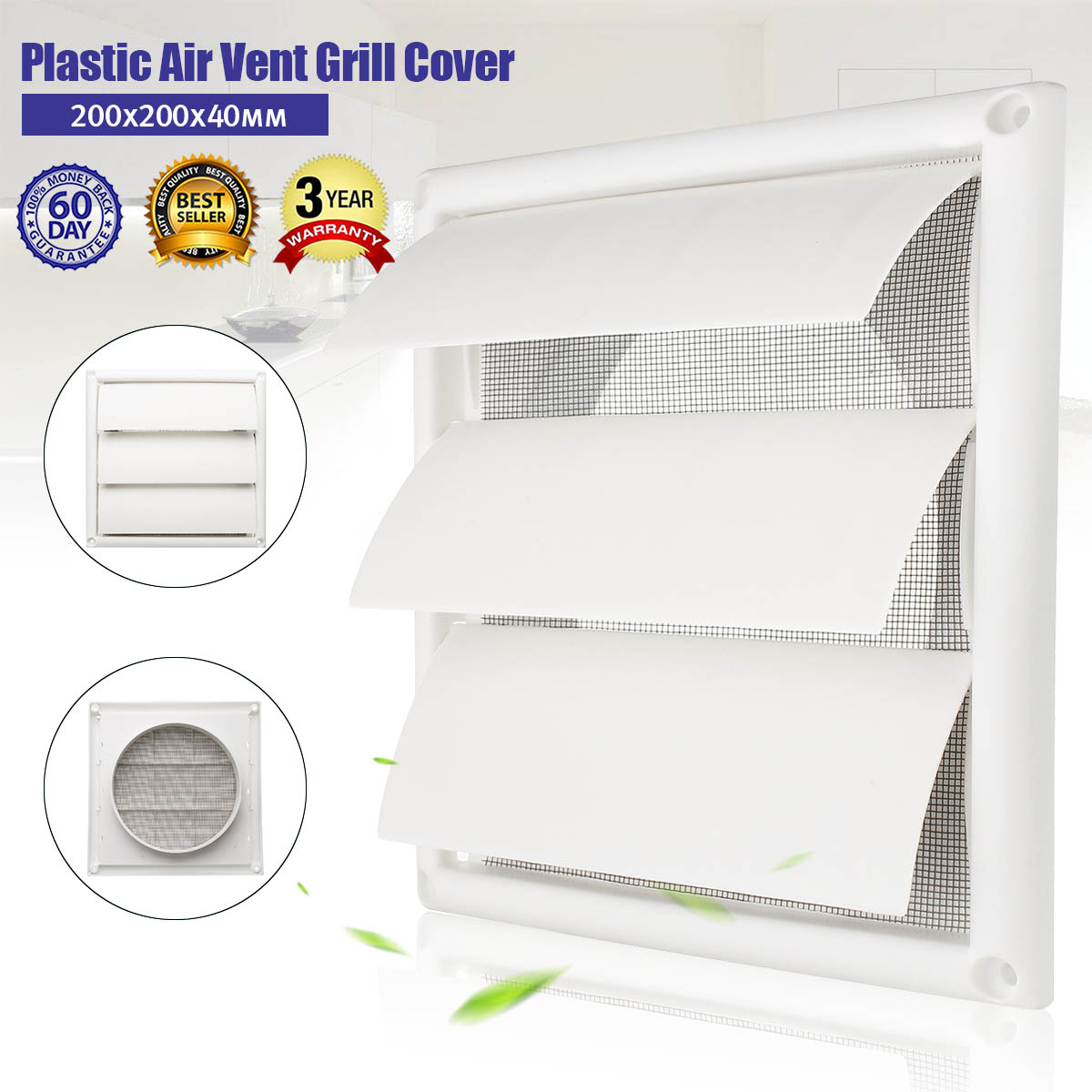 MTGATHER Air Vent Grille Ventilation Cover Plastic White Wall Grilles Duct 200x200x40mm Heating Cooling & Vents Vents ► Photo 1/6