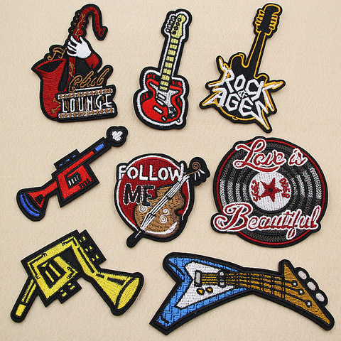 PGY Fine Rock Musical Instruments Patches Iron On Stickers Diy Guitar Music Appliques Follow Me Letter Diy Coat Hats Parches ► Photo 1/6