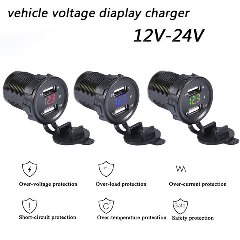 12V/24V Dual Port Car USB Charger Power Outlet 5V For Pad Phones Car Boat Caravan Motorcycle Led Light Voltage Meter ► Photo 1/6