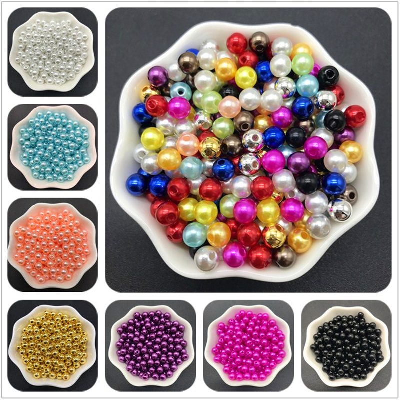 4mm 6mm 8mm Colour Acrylic Round Pearl Spacer Loose Beads Jewelry Making 