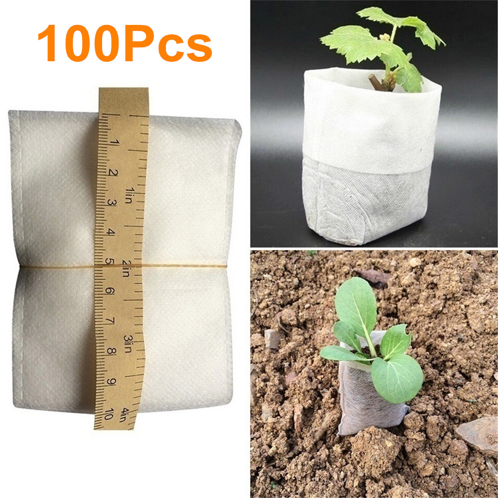 100PCS Seedling Plants Nursery Bags Organic Grow Bags Fabric Planting Bags 