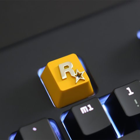 1pc zinc-plated aluminum alloy backlit key cap for Rock-star Games Logo Mechanical keyboard Stereoscopic relief keycap R4 Height ► Photo 1/3