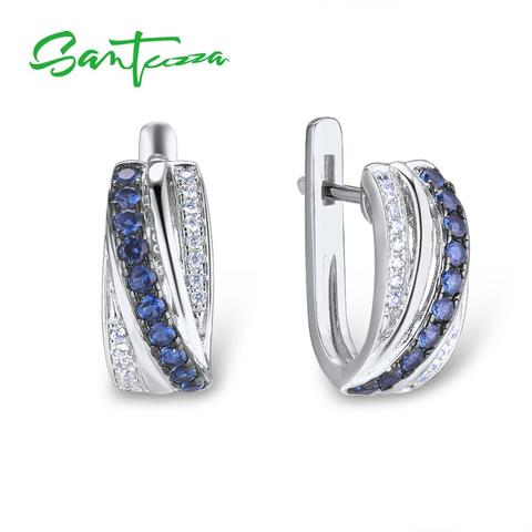 SANTUZZA Silver Earrings For Women 925 Sterling Silver Stud Earrings Blue Nano Cubic Zirconia brincos Elegant Fashion Jewelry ► Photo 1/6