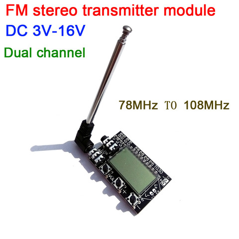 Digital LCD Dual channel FM stereo transmitter wireless audio transmission frequency 76MHz--108MHz + antenna dc 3v-16v ► Photo 1/6