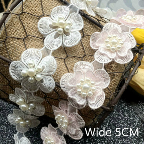 9PCS Luxury White 3D Flowers Beads Embroidery Lace Applique Trim Ribbon Collar Neckline Dress Clothes Decorated Sewing Supplies ► Photo 1/5