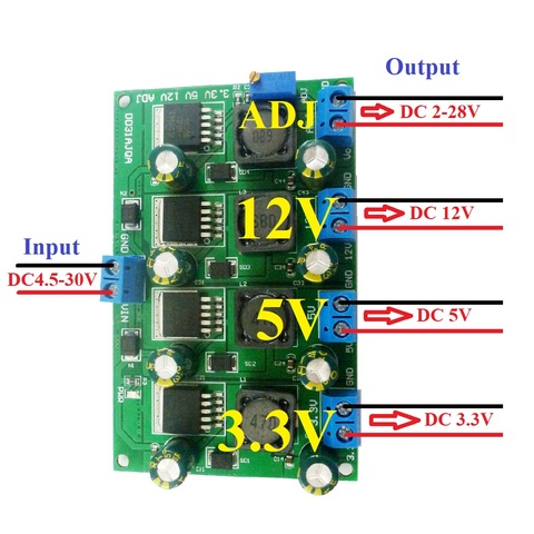 3A 4 Channels Multiple Switching Power Supply Module 3.3V 5V 12V ADJ Adjustable Output  DC DC Step-Down Buck Converter Board ► Photo 1/6