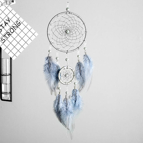 Original silver gray dream catcher 2 ring Indian feather hanging art gifts to bestie friends creative valentine's day gifts ► Photo 1/6