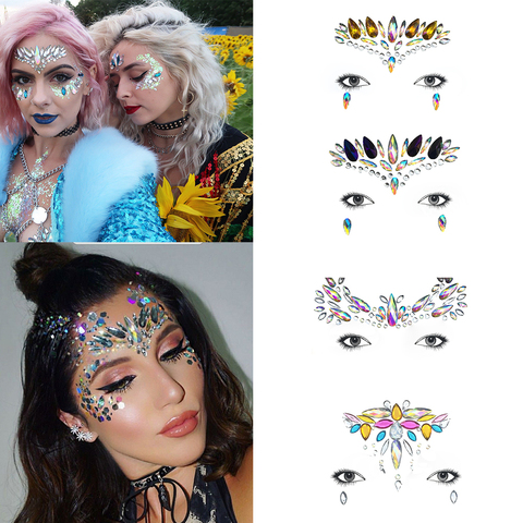 Acrylic Crystal Gems Bling Eye Face Stickers Jewels Makeup Rhinestones DIY  Decor