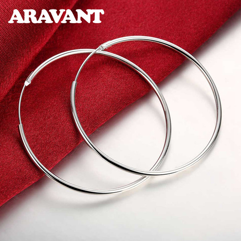 100% 925 Sterling Silver Hoop Earring For Women 50MM Big Round Circle Earrings Jewelry Gift ► Photo 1/6