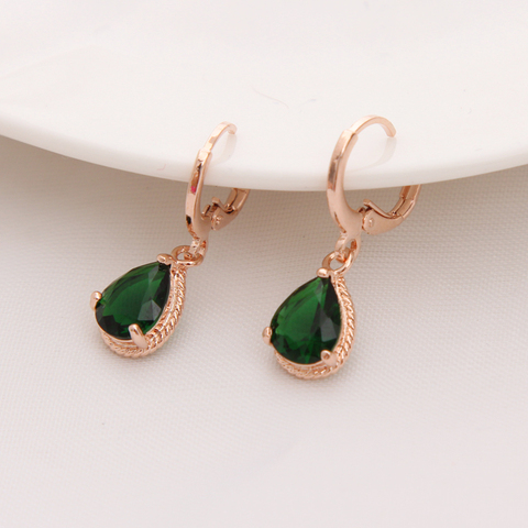 Gold Color Earrings Green Water Drop CZ Stone Pierced Dangle Earrings Women/Girls Long Drop Earrings fashion jewelry ► Photo 1/6