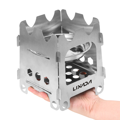 Lixada Outdoor Titanium Stove Ultralight Folding Stainless Steel Wood Stove Alcohol Stove with Tray Camping Hiking Backpacking ► Photo 1/6