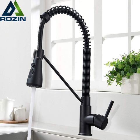 Matte Black Pull Down Kitchen Faucet Deck Mounted Spring Hot Cold Kitchen Mixers Dual Function Spray Head Kitchen Sink Tap ► Photo 1/6
