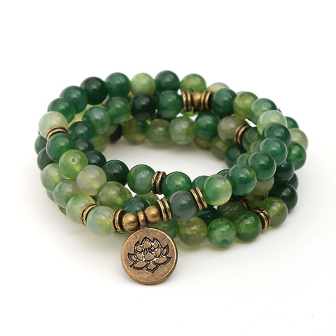 108 Mala Bracelet & Necklace for Women Men 8mm Onyx Stone Beads Lotus OM Buddha Yoga Prayer Multi-layer Winding Lucky Bracelet ► Photo 1/4