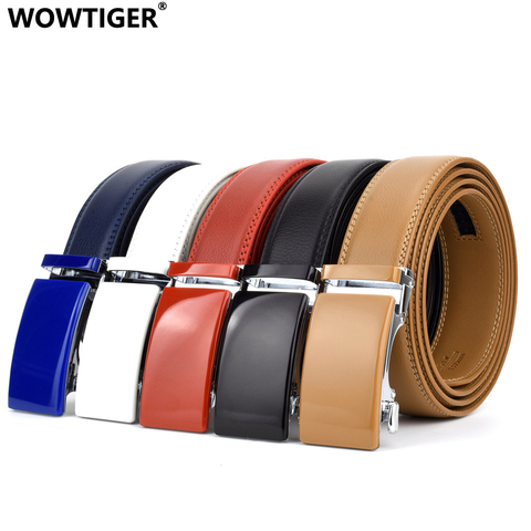 WOWTIGER black white red blue 35mm Cowhide Genuine Leather Belt For Men High Quality Male Brand Ratchet Automatic Luxury belts ► Photo 1/6