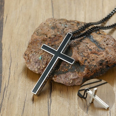 Amison Bible Verse Philippians 4:13 Cross Pendant Necklace Stainless Steel for Men Women with 24 inch Chain ► Photo 1/6