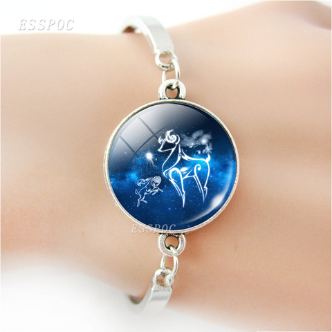 Zodiac Sign Bracelets Charm Glass Cabochon Steel Bracelet Bangle Virgo Libra Scorpio 12 Constellation Jewelry Birthday Gift ► Photo 1/6