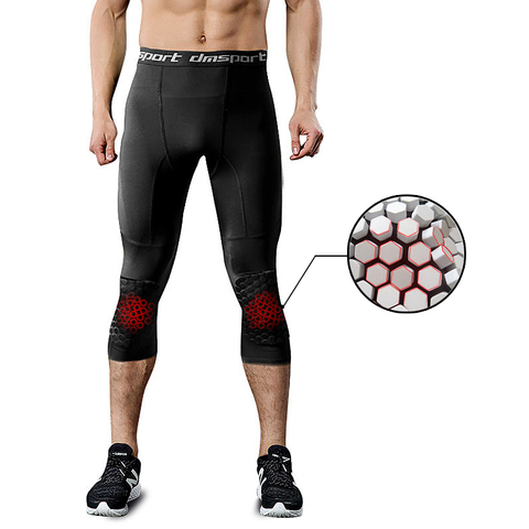 Men's Basketball Sports Tight Pants ¾ Compression Workout Leggings w/Knee  Pads 