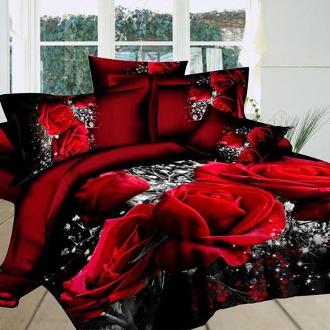 4pc/set 3D Big Red Rose Floral Bedding Sets Wedding Duvet Cover Sheet Pillow Cases Bed Set ► Photo 1/6