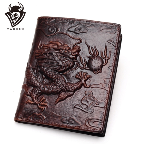 Chinese Dragon Wallet Vintage Genuine Leather Men's Wallets Brand Unique Design Pattern Male Folding Long Short Purse Cardholder ► Photo 1/6