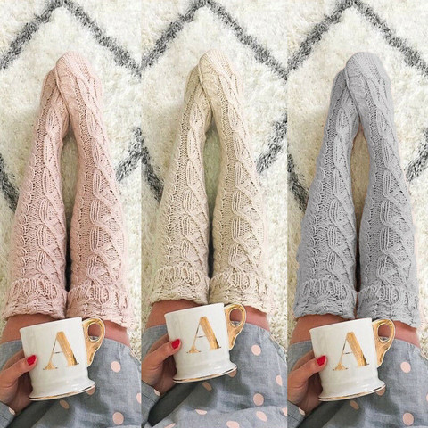Fashion Hot Stockings 7 Colors Winter Thick Warm Stockings Women Cable Woolen Over Knee Long Boots Thigh High Warm Stocking ► Photo 1/6